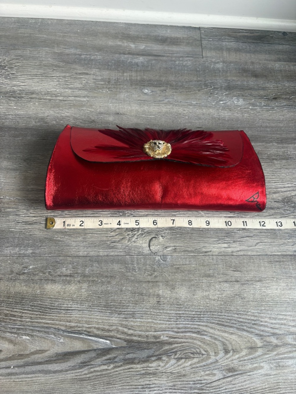 Luxury Handcrafted Metallic Red Leather Clutch - Picture 9 of 13